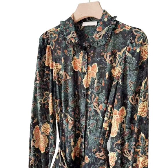 Ulla Johnson Simona Silk Long Sleeve Mini Dress in Nuit US 4 - Picture 5 of 8